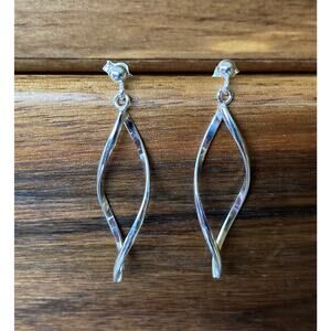 Earrings - Sterling Silver Dangle Twist - 925 Stamped - 35 mm - NEW